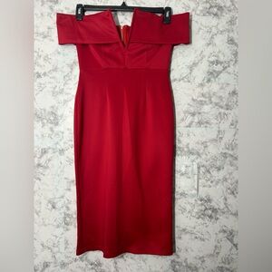 Elegant Red Off-Shoulder Sheath Dress Sz S EUC